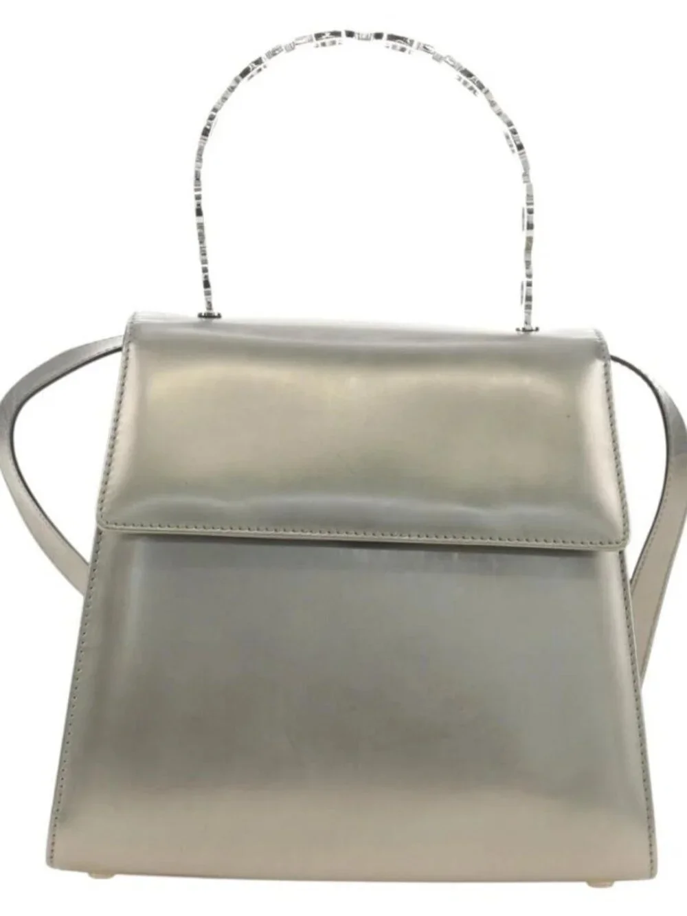 Salvatore Ferragamo Gancini Hand Bag Patent leather 2way Silver Auth 184795V